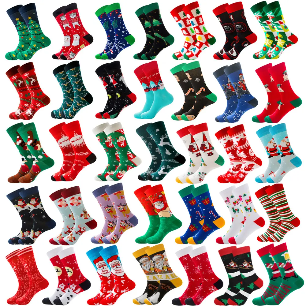 Kaus kaki musim dingin seru natal Pria Wanita set kaus kaki kru hangat hadiah liburan Natal baru