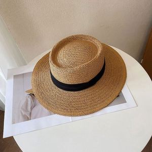 Fashion Elegant Wide Brim Women Unisex Beach Straw Boater <b>Hat</b> Wholesale Summer Holiday <b>Flat</b> Top Luxury Lifeguard Straw <b>Hat</b> - Product Image 5