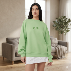 Sweat-shirt à col rond pour femme, coupe ample, manches longues, imprimé Chill Letter, haut décontracté, 100% coton tricoté, respirant, à porter en toutes saisons - Product Image 1