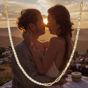 Moda Ins Style 14K Gold Filled Half Chain Half Rice Collar de perlas para mujer Joyería - Product Image 5