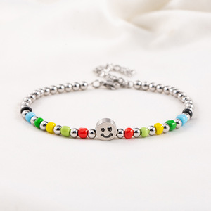 Pulsera de cuentas de arcoíris de dibujos animados con cara sonriente, de acero de titanio, unisex, joyería de moda. - Product Image 1