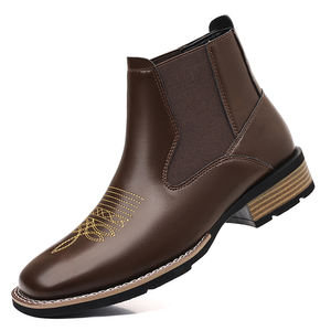 Unisex Cowboy Boots Comfortable Pull on Zipper Chunky <b>Heel</b> Pointed Toe Western Cowboy <b>Men</b> Boots Party Wearing Ankle Boots - Product Image 6