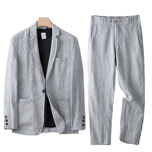 Traje de Negocios de Algodón para Hombre, Conjunto de Chaqueta Casual de Un Solo Botón y Pantalón con Cierre de Botones, Blazer de Verano con Protección Solar y Media Forro de Lona para Novio - Product Image 3