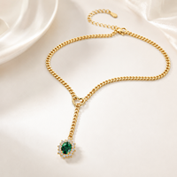 Collier Lariat Cœur Doré avec Pendentif Pierre Précieuse Verte, Chaîne en Y pour Femme, Vente en Gros, Bijoux de Mode, Accessoires, Coffret Cadeau, Styles Chics, Soirée