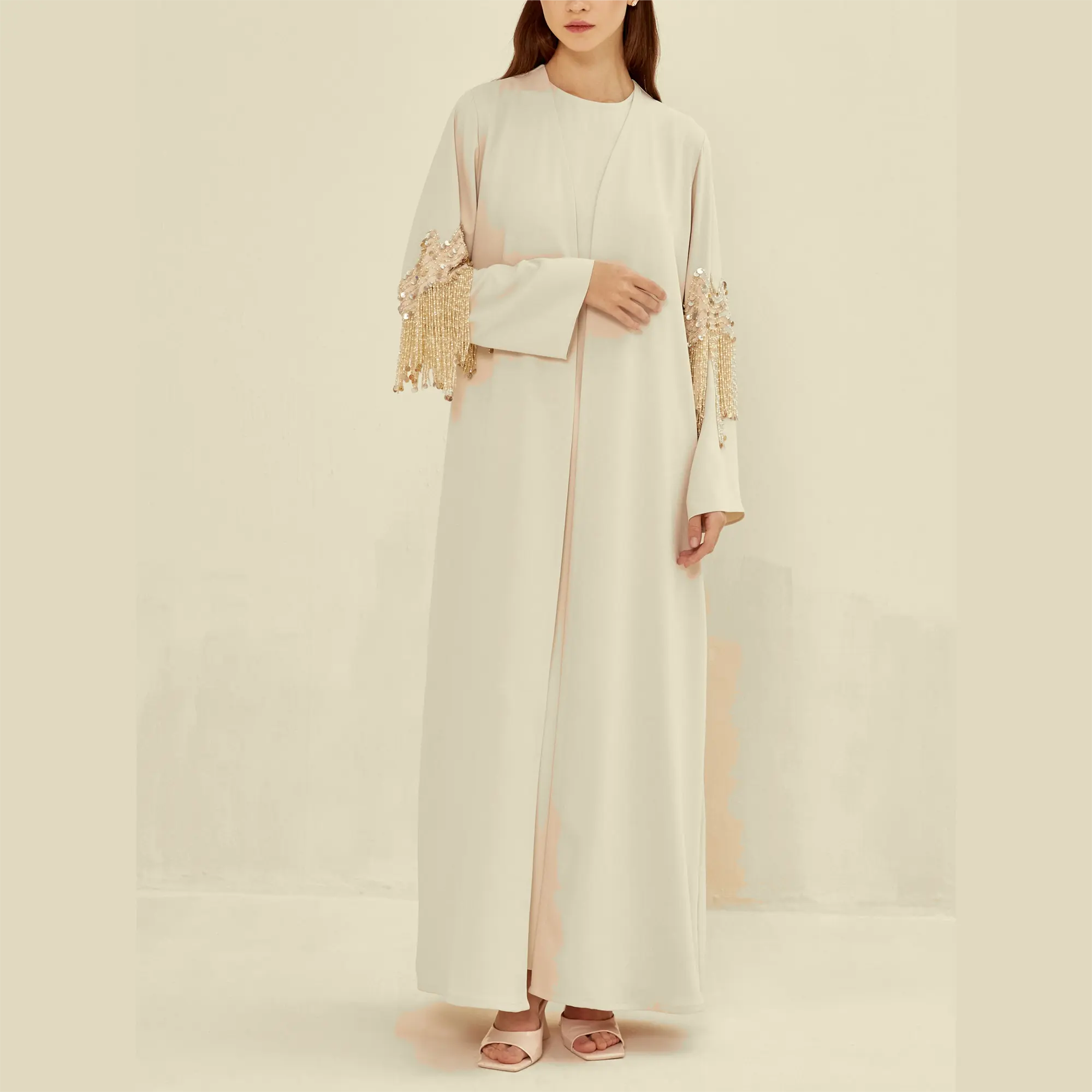 Elegante Verfraaiing Abayas 2-delige Sets Abaya Vrouwen Moslim Jurk Ronde Hals Strass Nida Stof 2023 Dubai Voor Vrouwen