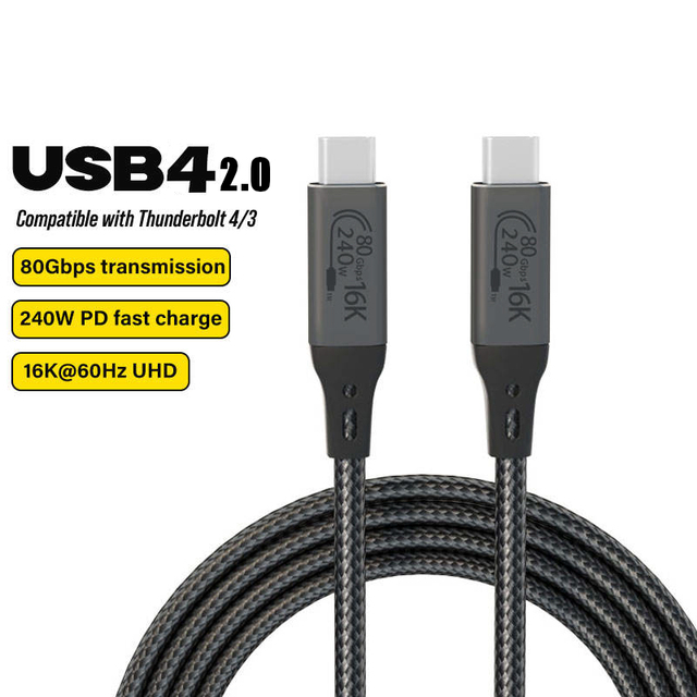 16K 60Hz 240W PD3.1 USB4 2.0 80Gbps Type C Cable Fast Charge Video Transfer E-Marker Braided Oem Cord for Laptop Tablet Monitor
