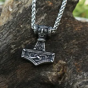Pendentif en acier inoxydable pour homme, dieu de la foudre Perun, <span class=keywords><strong>mythologie</strong></span> slavie, pagane orientale, collier marteau de guerrier <span class=keywords><strong>viking</strong></span> - Product Image 1