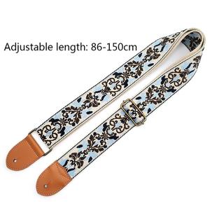 Correa de guitarra Jacquard floral vintage ajustable al por mayor diseño bordado con correa de hombro de tela con hebilla de cuero - Product Image 3