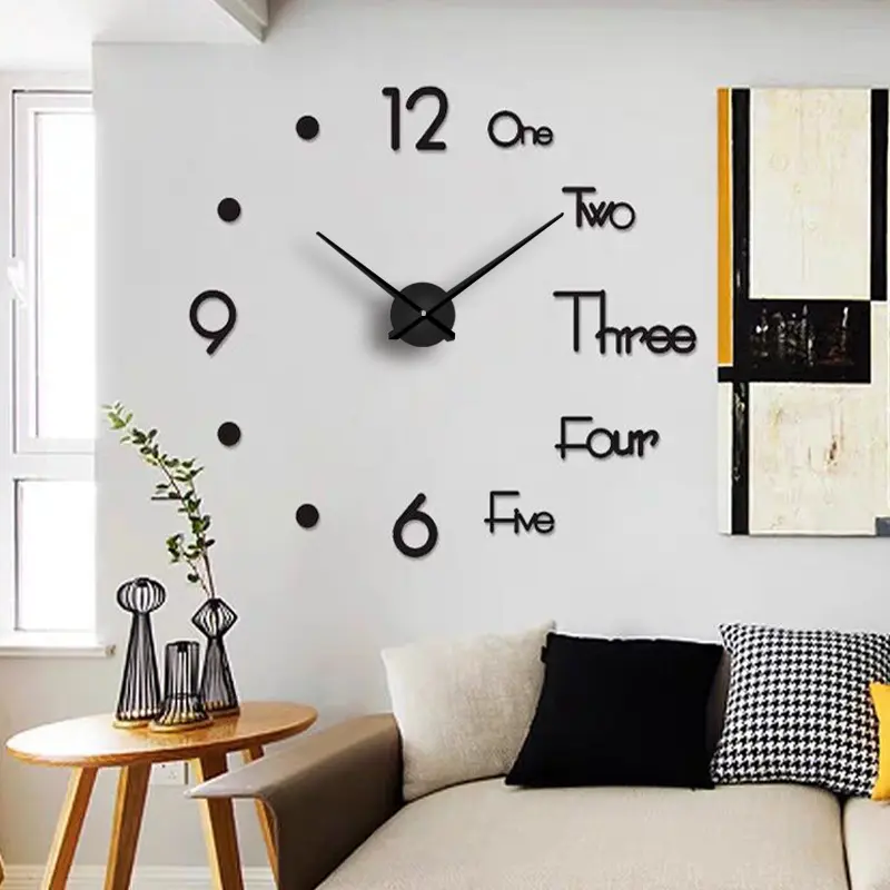 DIY Wall Clock 3D Acrylic Sticker Big Size Home Office Decor 3D Wall Clock Gift