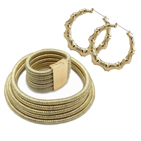 Conjunto de Joyería Kim K Hecho a Mano, Chapado en Oro, Collar de Cuerda Multicapa, Pulsera y Pendientes, con Cierre Magnético, Unisex, 3 Piezas