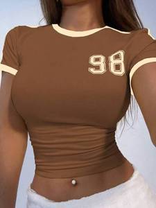 T-shirts Femme Y2K personnalisés avec logo, vente en gros, haute qualité, grandes tailles, crop top uni, <span class=keywords><strong>sexy</strong></span> pour filles - Product Image 2