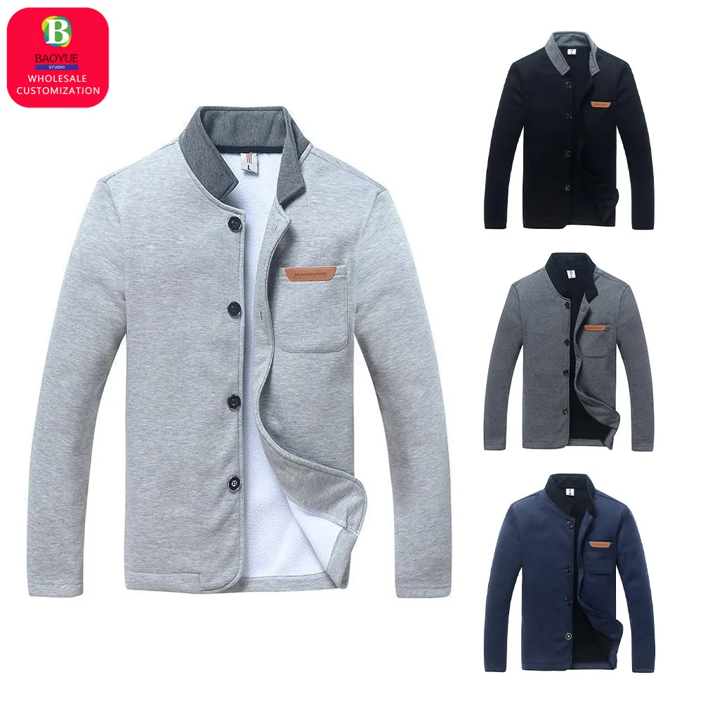 Baoyue Spring And Autumn Fashion Casual Men's Slim Edition Single Solid Color Long Sleeve Sweater Collar Jacket