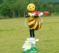 Sculpture d'abeille mignonne en fibre de verre, grande taille, artisanale, pour la décoration de rue, statue d'art de rue, attire le public