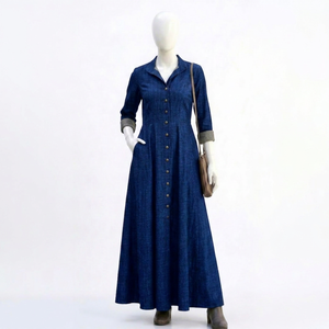 Robe Abaya en jean MAXI coupe ample pour femmes musulmanes, sans manches, boutonnée sur le devant, légère, ODM, décontractée, pour l'Aïd, le Ramadan, la prière - Product Image 1