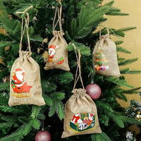 Sac cadeau de Noël en toile de jute avec cordon de serrage, pochette de rangement, sac anti-poussière en jute avec cordon, durable, personnalisable avec logo