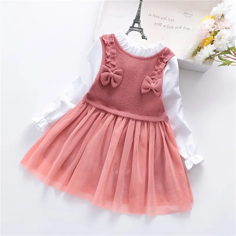 2022 Autumn Toddler Knitted Skirt Children Wear Long Sleeve Kid Clothes Casual Dress Baby Clothing Girls Children Dresses