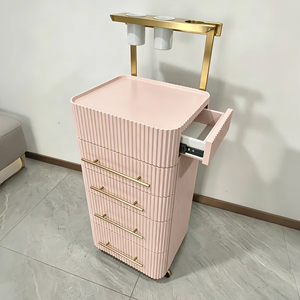 Carrello Portatile Nordic Cream Wood per Salone di <span class=keywords><strong>Bellezza</strong></span>, con Struttura in Metallo Dorato, Organizer per Parrucchieri e Estetisti, per <span class=keywords><strong>Saloni</strong></span> di <span class=keywords><strong>Bellezza</strong></span> e Unghie - Product Image 3