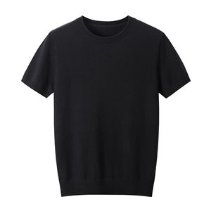 Custom Solid Knitted O Neck <b>Pullovers</b> Washable Wool Cotton <b>Men</b> Sweater With Short Sleeves Knit - Product Image 2