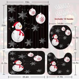Cortina de Ducha de Poliéster con Diseño de Muñeco de Nieve Negro y Bolas Navideñas, Impresión Digital Personalizada, Impermeable, Venta al Por Mayor - Product Image 2