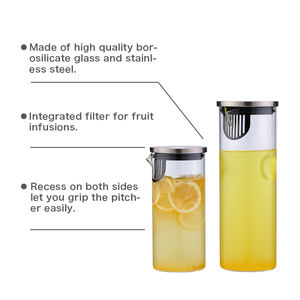 <span class=keywords><strong>Carafe</strong></span> en verre borosilicate de luxe faite à la main la plus populaire avec couvercle et <span class=keywords><strong>filtre</strong></span> en acier inoxydable écologique pour boire - Product Image 2