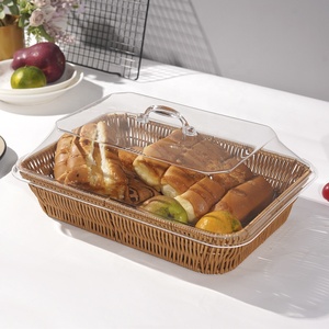 Cesti Portaoggetti in Vimini Naturale Fatti a Mano, Rettangolari Impilabili, per <span class=keywords><strong>Pane</strong></span>, Frutta, Picnic, con Coperchio, Decorazione per Cucina e Casa - Product Image 2
