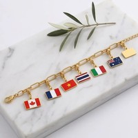Grosir Liontin Bendera Negara Dunia Ukuran 10*6.6mm Custom, Bahan Stainless Steel untuk Pembuatan Gelang DIY, Perhiasan, Suvenir Perjalanan