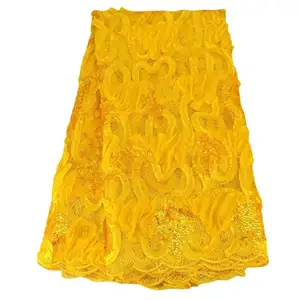 Tissu en dentelle brodée jaune, grande dentelle à paillettes, pour robe, nouveau design, vente en gros en ligne,