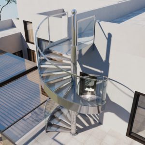 Plataforma Lateral de Acero Inoxidable para Barandilla de Vidrio, de Primera Calidad, para Exteriores, con Diseño Moderno y Escalera Espiral Envolvente - Product Image 1