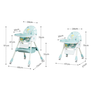 Meja Anak Portabel Kursi Makan Lipat Tinggi Dapat Disesuaikan Kursi Makan Bayi 3 in 1 Dengan Roda - Product Image 3