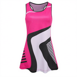 Vestido Deportivo Sublimado para Mujer, Diseño Geométrico en Rosa, Negro y Blanco, Transpirable, de Poliéster, para Jóvenes, con Logotipo - Product Image 1