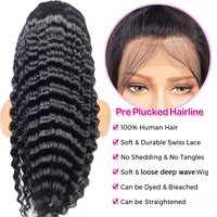 Angelbella Vente en gros Cheveux vierges brésiliens Remy longs Style vague profonde de l'océan Transparent Lace Front perruque suisse Usine directe