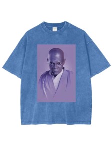S Wars Mace <span class=keywords><strong>Windu</strong></span> T-Shirts mùa hè 100% cotton Thả Vai crewneck nặng rửa axit - Product Image 4