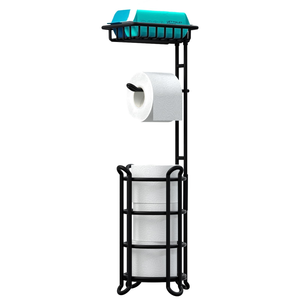 Porte-papier toilette noir amovible sur pied, organiseur de mouchoirs pour salle de bain, solution de rangement pour salle de bain - Product Image 1