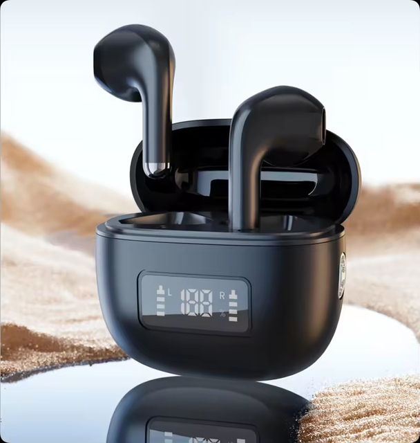Black True Wireless Earbuds Touch Screen Digital Display IPX3 Waterproof Charging Case BT5.4 In-Ear TWS Stereo Non-Noise