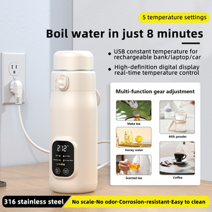 Taza Portátil de 500 ml de Calentamiento Rápido para Agua Caliente, Leche, Fórmula, Café, con USB y Cable de Alimentación, Hervidor Eléctrico de Acero Inoxidable 316 - Product Image 2