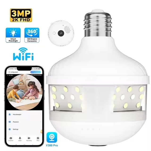 V380 PRO Bulb Lighting Camera Home Security 360° Night Vision Mobile Phone Remote View Security Camera