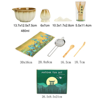 Ensemble de cérémonie du matcha japonais avec bol en porcelaine à dégradé de couleurs, fouet en bambou et bec verseur, 4-8 pièces