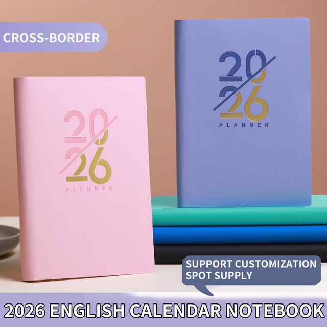 English Notebook Work Efficiency Record Book Macaron Plan Imitation Leather Hardcover Business Journal
