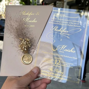 Tarjeta de Invitación de Boda de Acrílico Transparente Personalizada, con Estampado Dorado, Elegante, Rectangular, Personalizada para Boda - Product Image 3