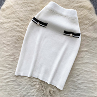 Ensemble haut en tricot sans manches à col rond avec bordure contrastée et mini-jupe moulante pour femme, automne