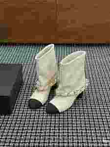 Botines de Tacón Alto a Media Pantorrilla para Mujer, de Cuero Clásico, con Cadena en el Tobillo, Color Dorado, para Verano y Otoño, Transpirables y Térmicos - Product Image 3