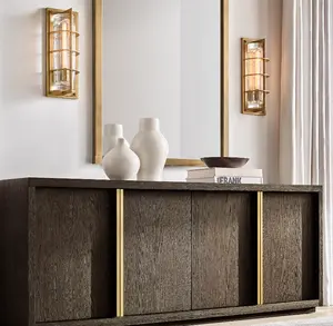 Lámpara de pared de latón de lujo moderna para interiores americanos, lámpara de pared de cristal redondo Savile Grand para sala de estar, aplique de baño