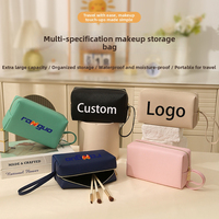 Sac de voyage promotionnel Ranguo pour maquillage, logo personnalisé, cuir PU imperméable, fermeture éclair carrée, pochette pour pinceaux cosmétiques, usage professionnel