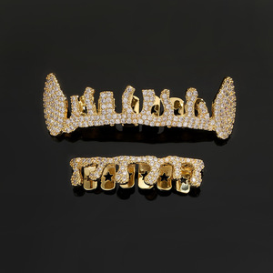 <b>Crown</b> Shape Grillz 18K Gold Plated Zircon Inlaid Party Wear Unisex Fine Dentures - Product Image 4