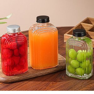Botella <span class=keywords><strong>de</strong></span> Vidrio Cuadrada <span class=keywords><strong>de</strong></span> 350 ml con Rayas para Jugo, Bebidas y Licores - Product Image 4