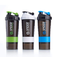 Grosir kustom logo 500ml 3 lapis botol pengocok gym bebas bpa mengaduk sendiri botol pengocok protein set