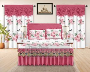 Luxury 5pcs Quilted Lace Ruffles Bedskirt with <strong>Valance</strong> Curtains Flower Printed Fabric 5 Pieces Bed Skirt Bedding Set - Product Image 4