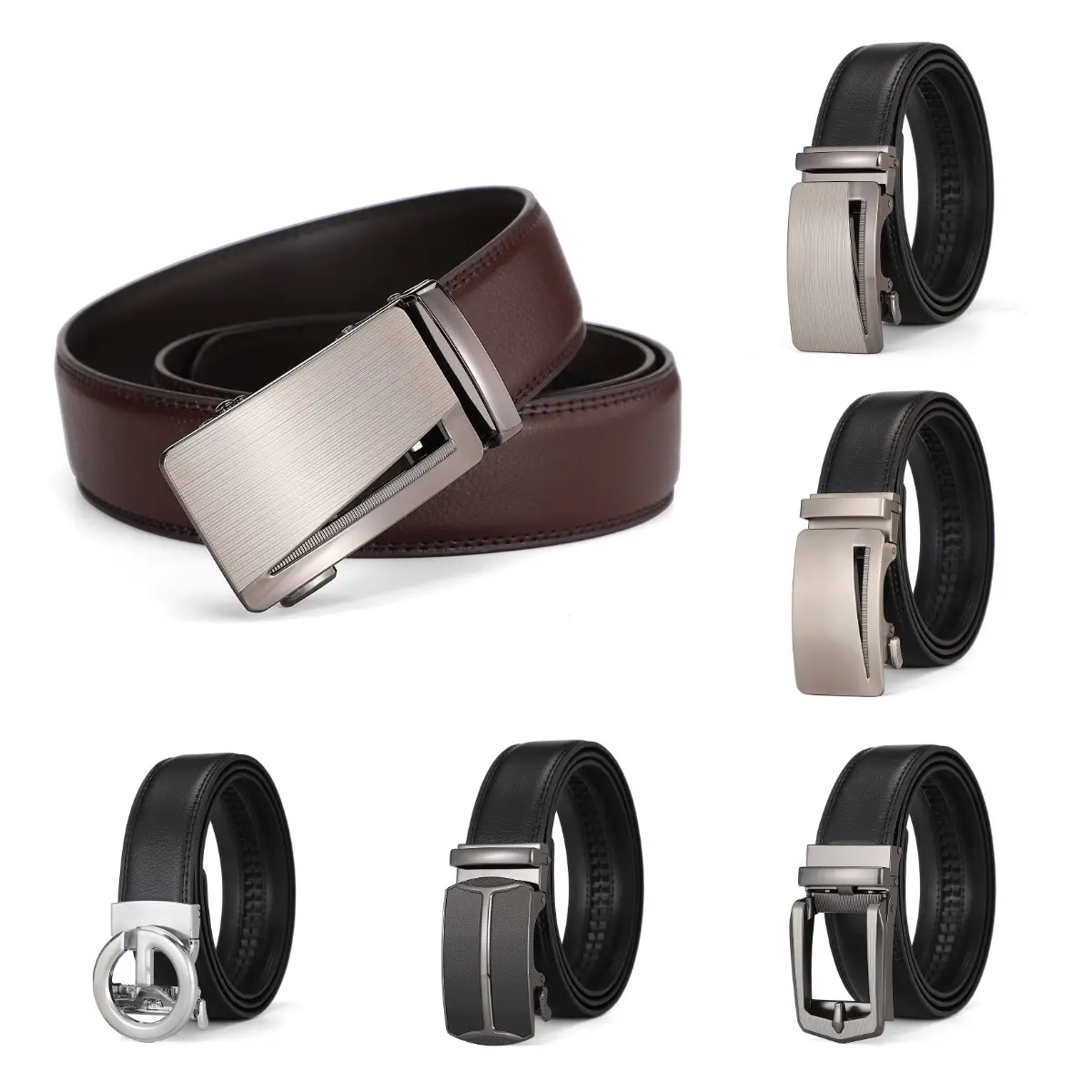 Men's Casual Fashion Cowhide Leather Belt with Fine Automatic Buckle Custom Length Durable and for Gift Giving to Friends