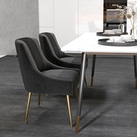 Chaises de salle à manger modernes italiennes, salle d'étude, restaurant, chaises de salle à manger rembourrées en velours noir capitonnées avec pieds dorés