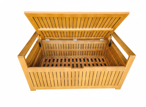 Banc de jardin en bois massif d'acacia avec boîte de rangement et coussin, 2 places, style moderne minimaliste - Product Image 2